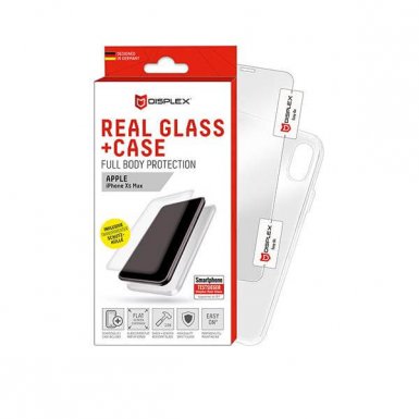 Displex Real Glass 10H Protector 2D with TPU Case - силиконов калъф и калено стъклено защитно покритие за дисплея на iPhone XS Max (прозрачен)