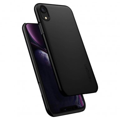 Spigen Thin Fit Case - качествен тънък матиран кейс за iPhone XR (черен)