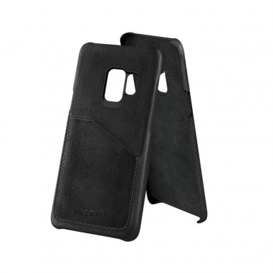 Bugatti Londra Full Grain Case - кожен (естесвена кожа) кейс с джоб за кредитна карта за Samsung Galaxy S9 (черен)