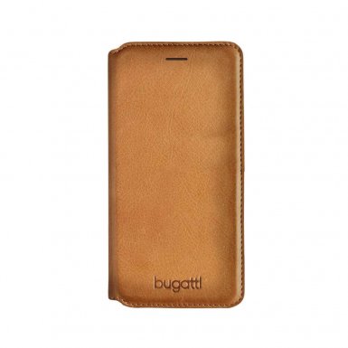 Bugatti Parigi Full Grain Booklet Case - хоризонтален кожен калъф (естествена кожа), тип портфейл за iPhone XS, iPhone X (кафяв)