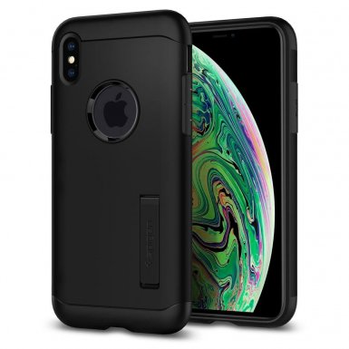 Spigen Slim Armor Case - хибриден кейс с поставка и най-висока степен на защита за iPhone XS Max (черен)