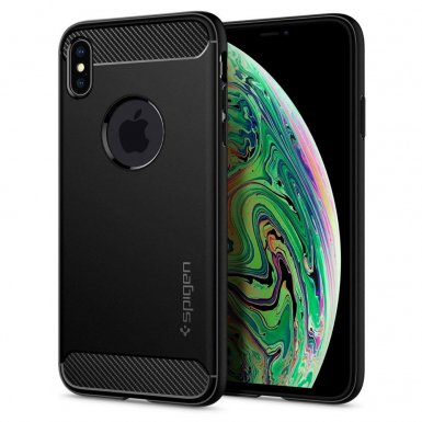Spigen Rugged Armor Case - термополиуретанов кейс с най-висока степен на защита за iPhone XS Max (черен-мат)