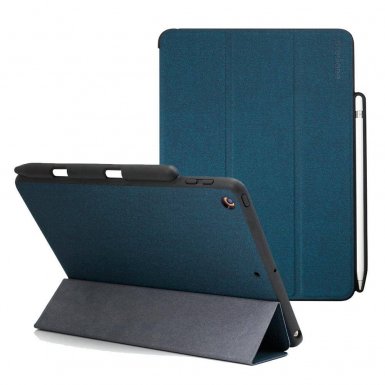Prodigee Expert Case - кожен калъф, тип папка и поставка за  iPad 6 (2018), iPad 5 (2017) (син)