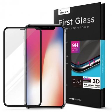 Verus First Glass Premium 3D Full Cover - калено стъклено защитно покритие за целия дисплей на iPhone XS, iPhone X (прозрачен-черен)