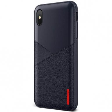 Verus Leather Fit Label Case - удароустойчив силиконов (TPU) калъф за iPhone XS Max (тъмносин)