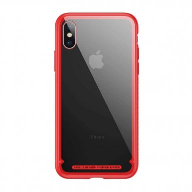 Baseus See-through Glass - силиконов (TPU) калъф със стъклен гръб за iPhone X (червен)