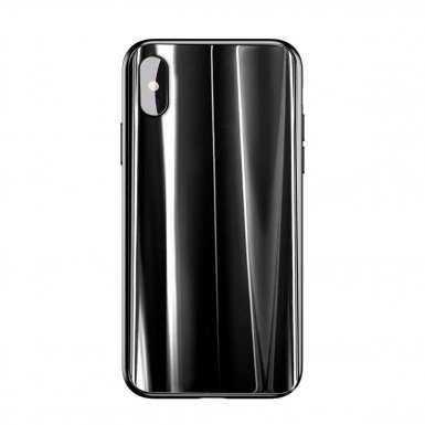 Baseus Glass Sparkling Case - силиконов (TPU) калъф със стъклен гръб за iPhone X (черен)