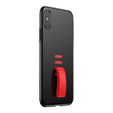 Baseus Little Tail - поликарбонатов кейс със силиконов държач за iPhone X (черен)