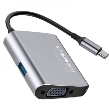 Baseus USB-C to VGA + USB 3.0 Hub - USB-C хъб за свързване от USB-C към VGA и USB 3.0 (тъмносив)