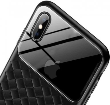 Baseus Glass And Weaving Case - силиконов (TPU) калъф за iPhone XS, iPhone X (черен)