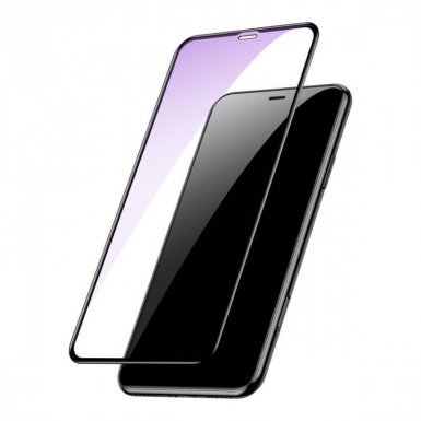 Baseus Anti-bluelight Tempered Glass Film (0.20mm) - калено стъклено защитно покритие за целия дисплей на iPhone XS Max (прозрачен-черен) 