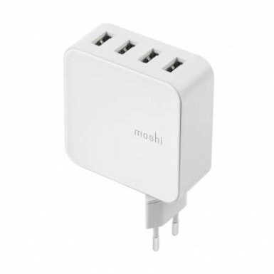 Moshi ProGeo 4-Port USB Wall Charger (35W) - захранване с 4 x USB изхода за мобилни телефони и таблети (бял)