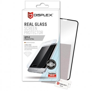 Displex Real Glass 10H Protector 3D Full Cover - калено стъклено защитно покритие за дисплея на iPhone XS Max (черен-прозрачен)