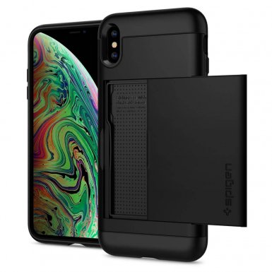Spigen Slim Armor Case CS - хибриден кейс с отделение за кр. карти и най-висока степен на защита за iPhone XS Max (черен)