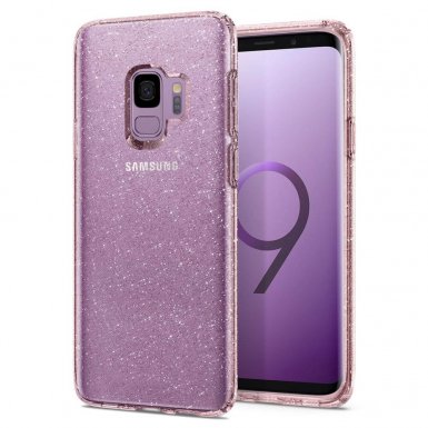 Spigen Liquid Crystal Glitter Case - тънък качествен термополиуретанов кейс за Samsung Galaxy S9 (розов) 