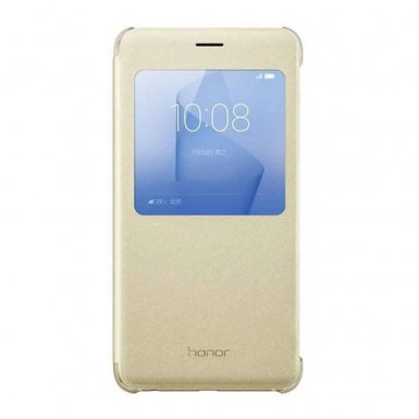 Huawei View Flip Cover - оригинален кожен калъф с отвор за дисплея за Huawei Honor 8 (златист)