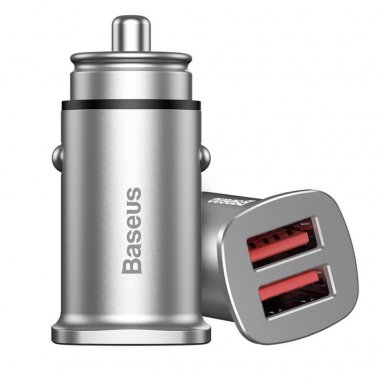 Baseus Dual QC 3.0 Car Charger - зарядно за кола с два USB изхода и технология за бързо зареждане (сребрист)