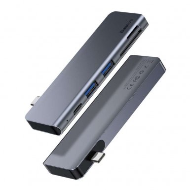Baseus USB-C Harmonica 5-in-1 Hub Adapter - мултифункционален хъб за свързване на допълнителна периферия за MacBook Pro (тъмносив)