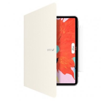 SwitchEasy CoverBuddy Folio Case - кожен кейс с поставка и отделение за Apple Pencil 2 за iPad Pro 12.9 (2018) (бял)