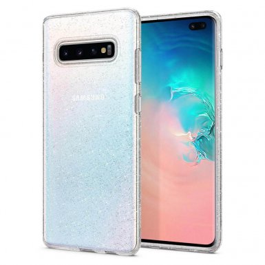 Spigen Liquid Crystal Glitter Case - тънък качествен слииконов (TPU) калъф за Samsung Galaxy S10 Plus (прозрачен) 