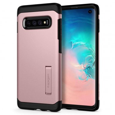 Spigen Tough Armor Case - хибриден кейс с най-висока степен на защита за Samsung Galaxy S10 (розово злато)