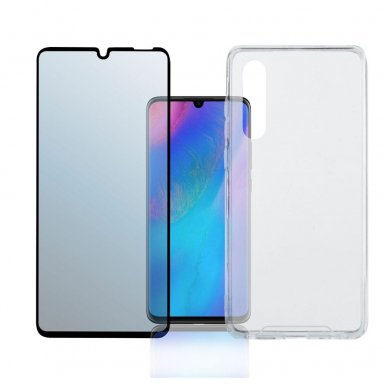 4smarts 360° Case Friendly Premium Protection Set - тънък силиконов кейс и стъклено защитно покритие за дисплея на Huawei P30 (прозрачен)