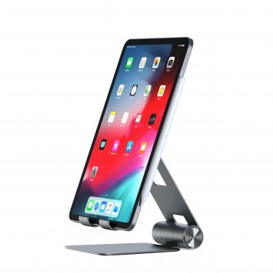 Satechi R1 Aluminum Foldable Stand - сгъваема алуминиева поставка за мобилни телефони, таблети и лаптопи до 12 инча (тъмносив)