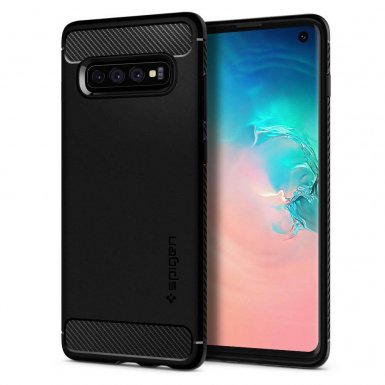 Spigen Rugged Armor Case - тънък качествен слииконов (TPU) калъф за Samsung Galaxy S10 (черен)