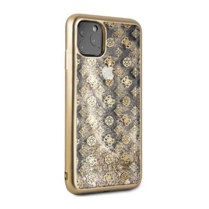 Guess Peony Liquid Glitter Case - дизайнерски кейс с висока защита за iPhone 11 Pro Max (златист)