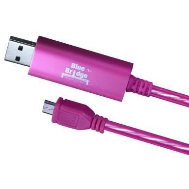 Blue Bridge Luminous microUSB Cable - светещ USB кабел за устройства с microUSB порт (розов)