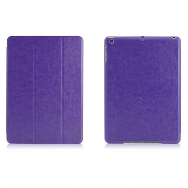 Tunewear LeatherLook Shell - кожен калъф с поставка и покритие за iPad Air, iPad 5 (2017) (лилав)