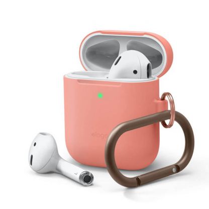 Elago Airpods Skinny Silicone Hang Case - тънък силиконов калъф с карабинер за Apple Airpods и Apple Airpods 2 with Wireless Charging Case (оранжев) 