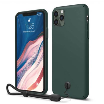Elago Slim Fit Strap Case - качествен поликарбонатов кейс с каишка за китката за iPhone 11 Pro (тъмнозелен)