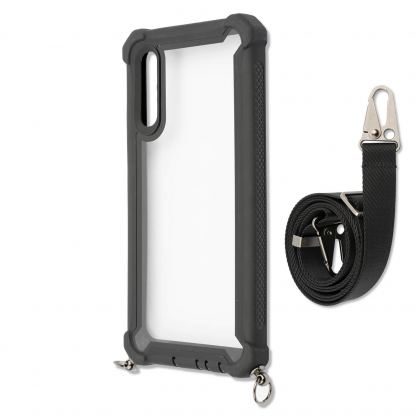4smarts Sling Case Downtown - удароустойчив кейс с лента за врата за Samsung Galaxy A50 (черен-прозрачен) 