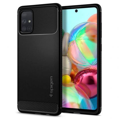 Spigen Rugged Armor Case - тънък качествен силиконов (TPU) калъф за Samsung Galaxy A71 (черен)