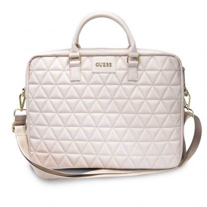 Guess Quilted Laptop Bag - луксозна дизайнерска чанта с дръжки и презрамка за преносими компютри до 15 инча (розово злато)