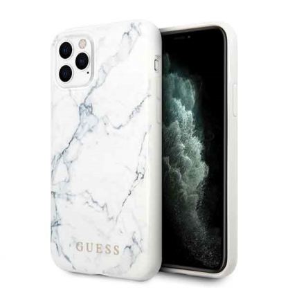 Guess Marble Case - дизайнерски кейс с висока защита за iPhone 11 Pro Max (бял)