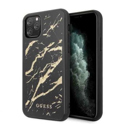 Guess Marble Glass Case - дизайнерски кейс с висока защита за iPhone 11 Pro Max (черен)