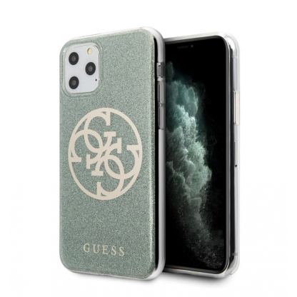 Guess Circle Glitter 4G Case - дизайнерски кейс с висока защита за iPhone 11 Pro Max (зелен)