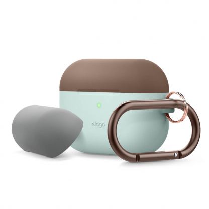 Elago Duo Hang Silicone Case - силиконов калъф с карабинер за Apple Airpods Pro (светлосин-кафяв)