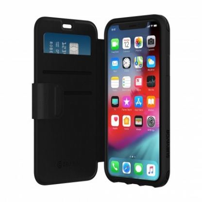 Griffin Survivor Strong Wallet - удароустойчив хибриден кожен калъф с отделение за карти за iPhone XS, iPhone X (черен)