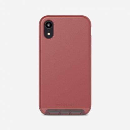 Tech21 Evo Luxe Case - хибриден кожен кейс с висока защита за iPhone XR (червен)