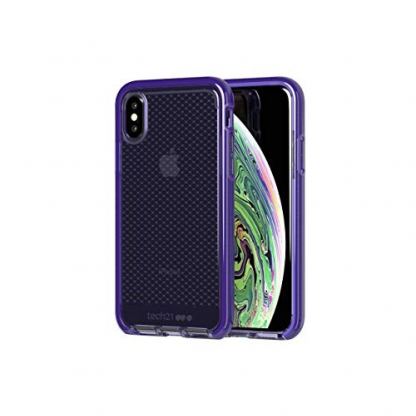 Tech21 Evo Check Kenley Case - хибриден кейс с висока защита за iPhone XS, iPhone X (лилав-прозрачен)