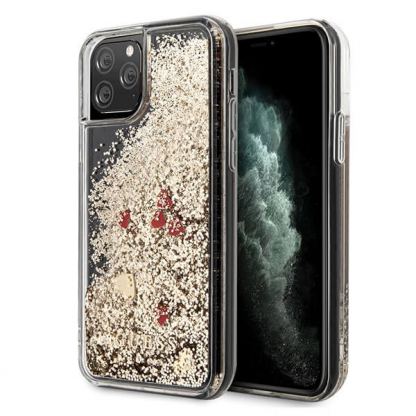 Guess Liquid Glitter Hearts Case - дизайнерски кейс с висока защита за iPhone 11 Pro Max (златист)
