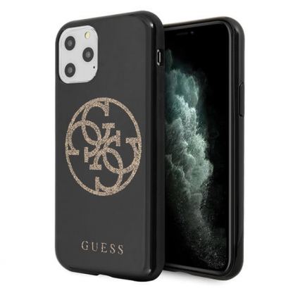 Guess Glitter 4G Circle Logo Case - дизайнерски кейс с висока защита за iPhone 11 Pro Max (черен)
