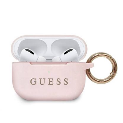 Guess Airpods Pro Silicone Case - силиконов калъф с карабинер за Apple Airpods Pro (светлорозов)