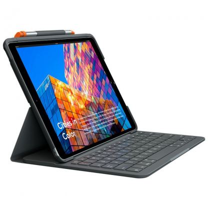 Logitech Slim Kayboard Folio - безжична клавиатура, кейс и поставка за iPad Air 3 (2019) (тъмносив)