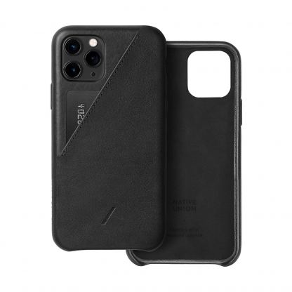 Native Union Clic Card Case - кожен (естествена кожа) кейс с джоб за кредитна карта за iPhone 11 Pro Max (черен)