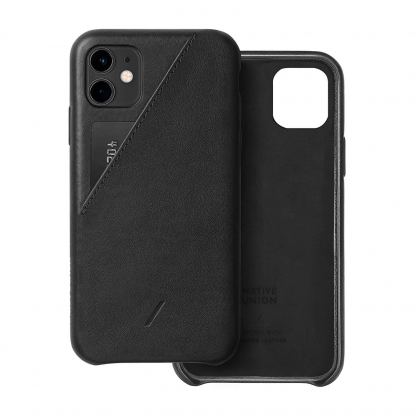 Native Union Clic Card Case - кожен (естествена кожа) кейс с джоб за кредитна карта за iPhone 11 (черен)
