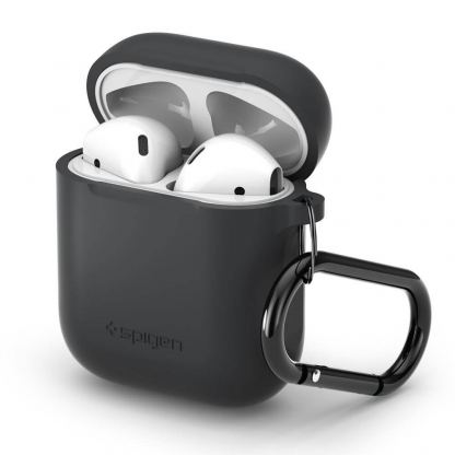 Spigen Airpods Silicone Case - силиконов калъф с карабинер за Apple Airpods и Apple Airpods 2 (тъмносив)